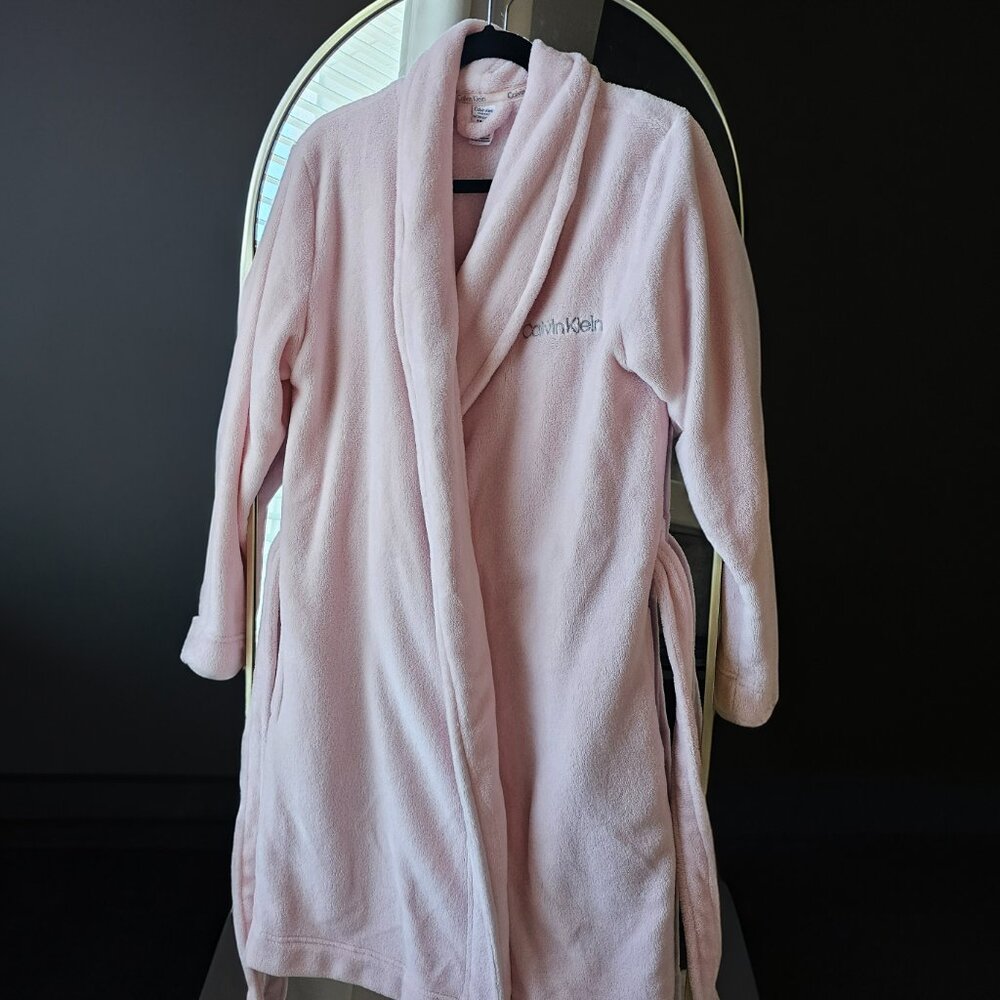 Calvin Klein Pink Plush Fleece Robe Cozy Lounge Bathrobe Soft Spa Robe XS-M - Picture 2 of 4